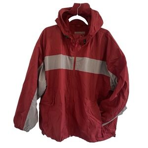 Caribou Creek Mens Windbreaker  XL Hooded Red Grey Zip Rain Gear Long Sleeve